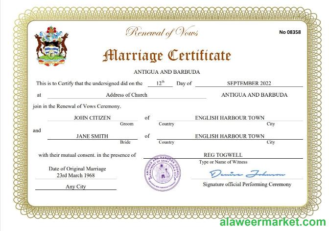 Antigua and Barbuda marriage certificate Word and PDF template